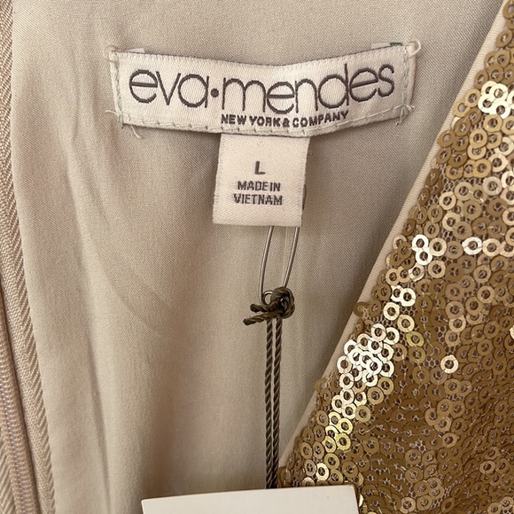 NWT Eva Mendes Gold Sequin V-Neck Cocktail Party Dress - size Large - Picture 5 of 7
